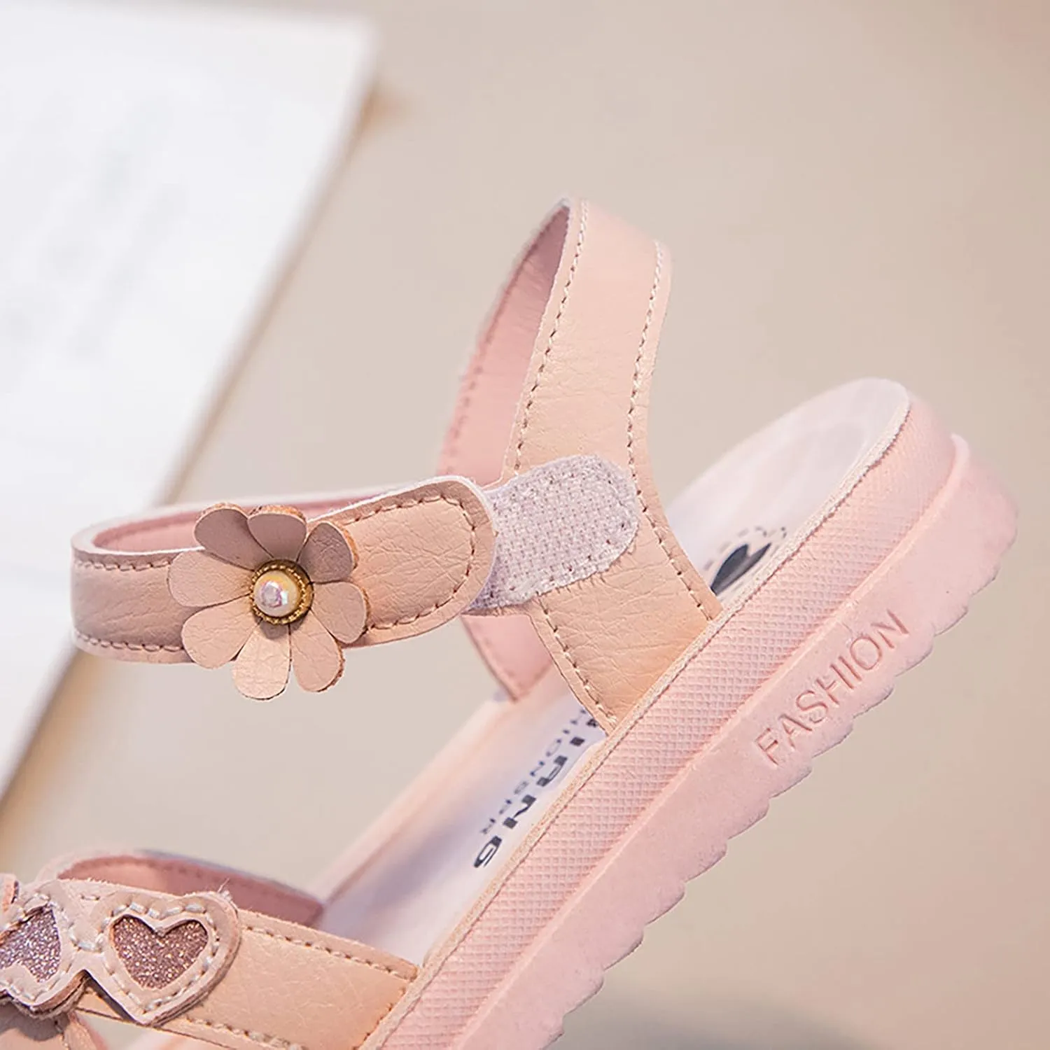 Girls Sandals with Heart Cute Dress Flats Shoes Fashion Party Wedding Soft Bottom Toddler Little Girl Sandals