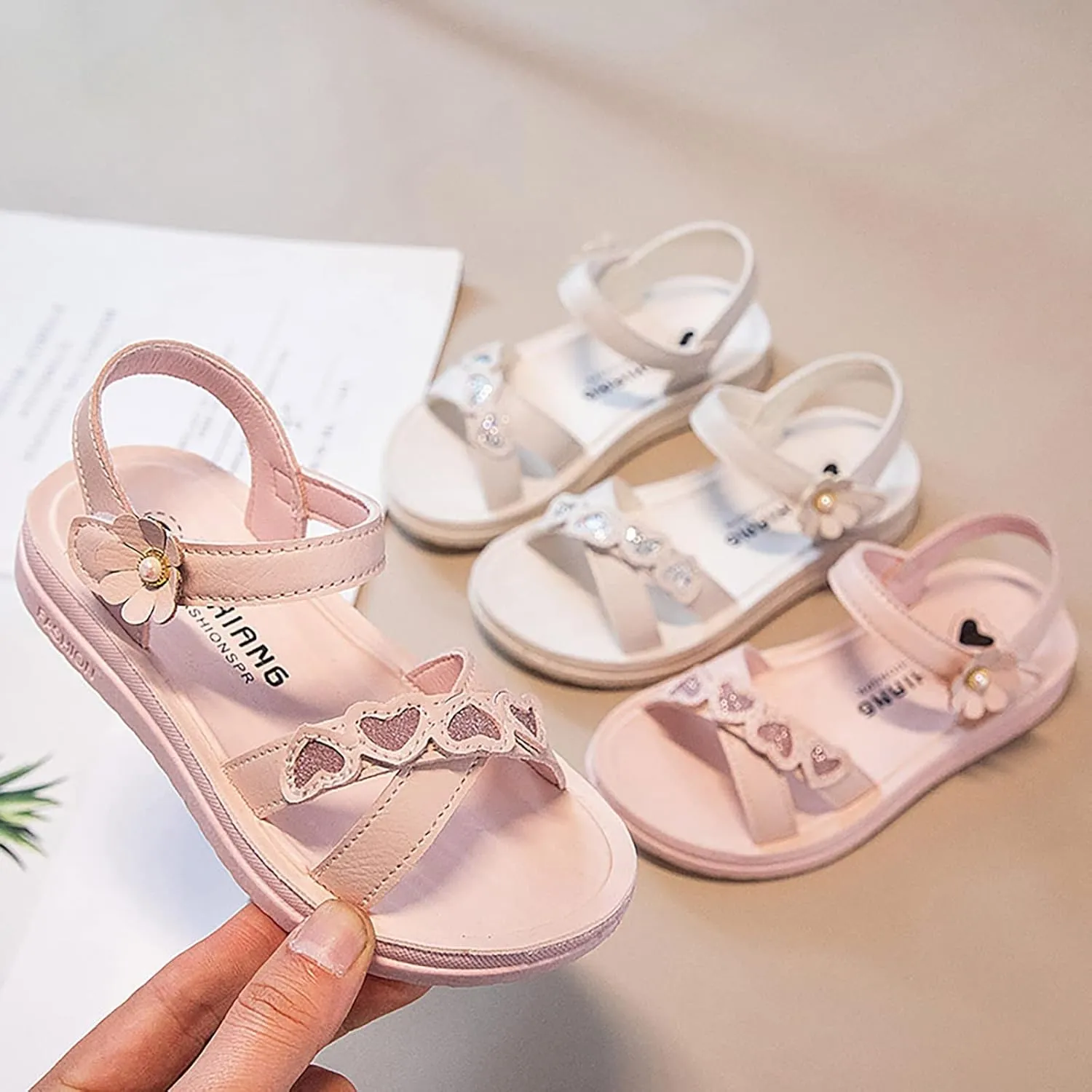 Girls Sandals with Heart Cute Dress Flats Shoes Fashion Party Wedding Soft Bottom Toddler Little Girl Sandals