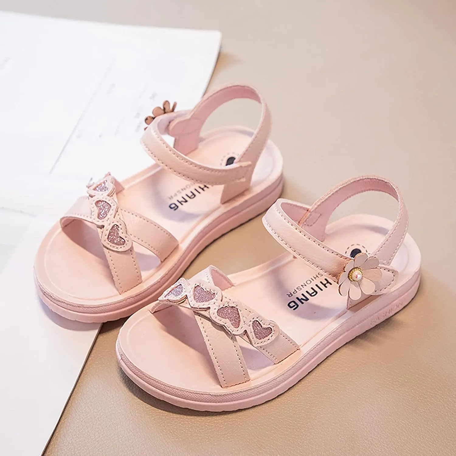 Girls Sandals with Heart Cute Dress Flats Shoes Fashion Party Wedding Soft Bottom Toddler Little Girl Sandals