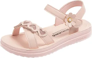 Girls Sandals with Heart Cute Dress Flats Shoes Fashion Party Wedding Soft Bottom Toddler Little Girl Sandals