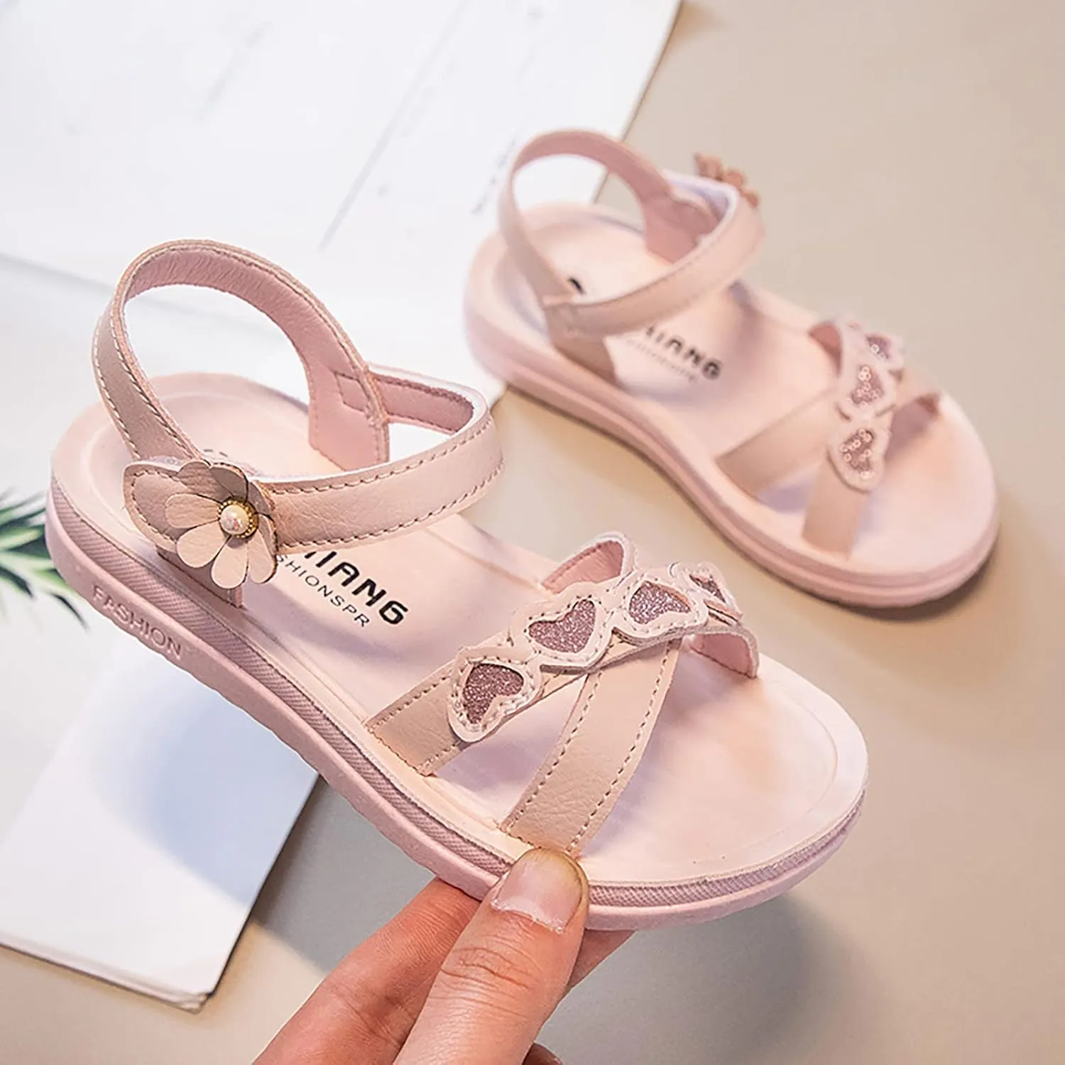 Girls Sandals with Heart Cute Dress Flats Shoes Fashion Party Wedding Soft Bottom Toddler Little Girl Sandals