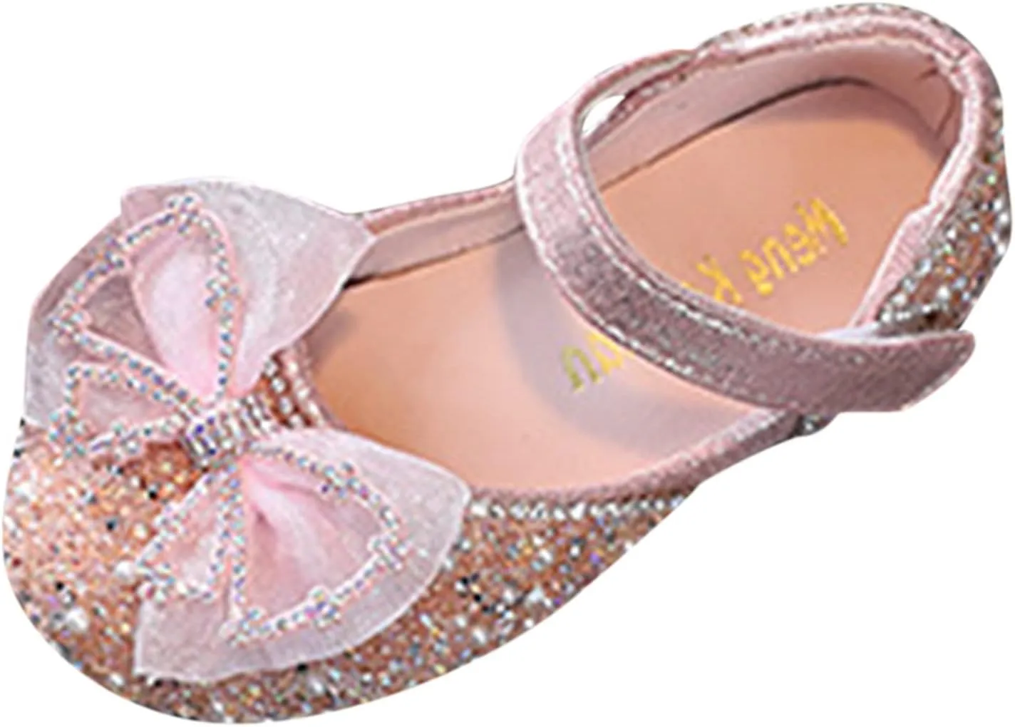 Girls Sparkly Bowknot Performance Sandals Leather Sequin Princess Dress Shoes Toddler Kids Buckle Strap Flats