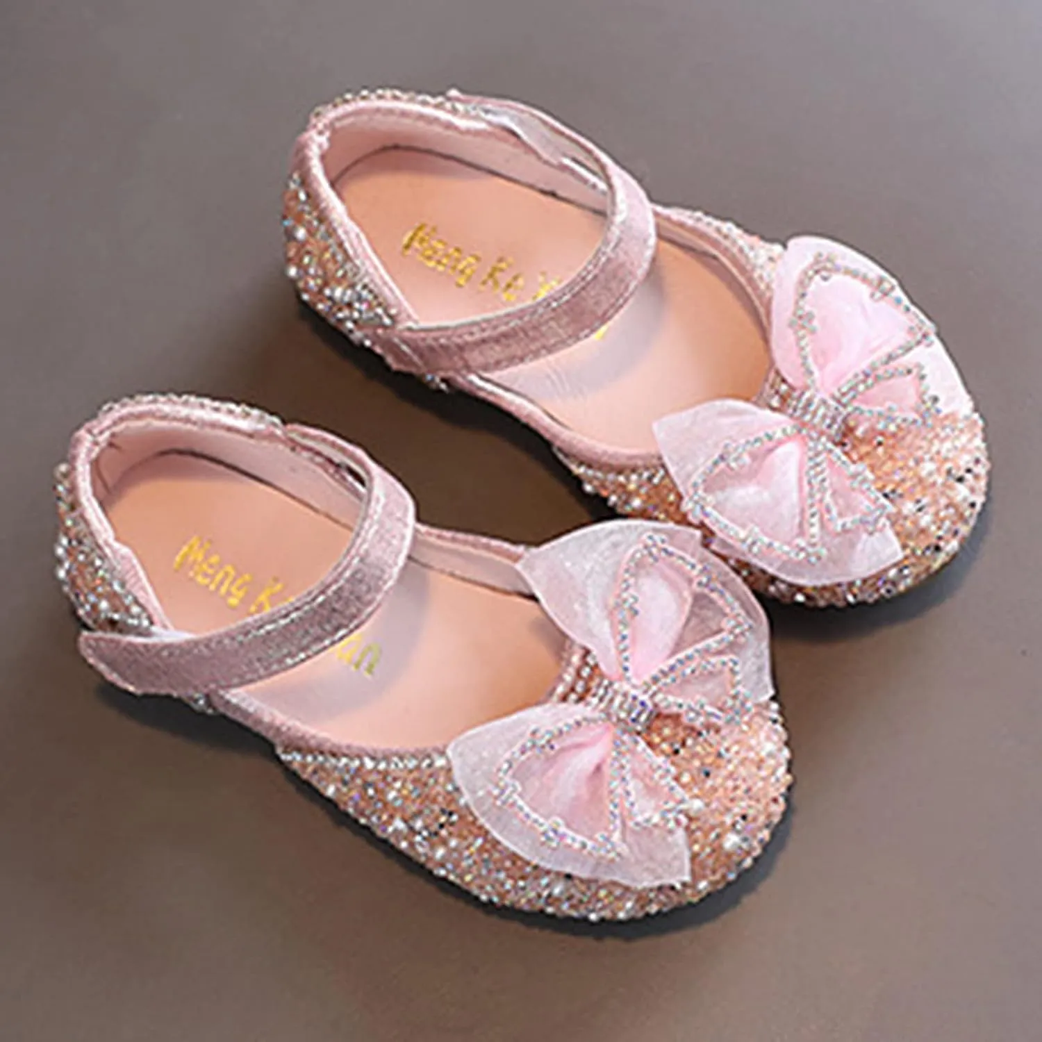 Girls Sparkly Bowknot Performance Sandals Leather Sequin Princess Dress Shoes Toddler Kids Buckle Strap Flats
