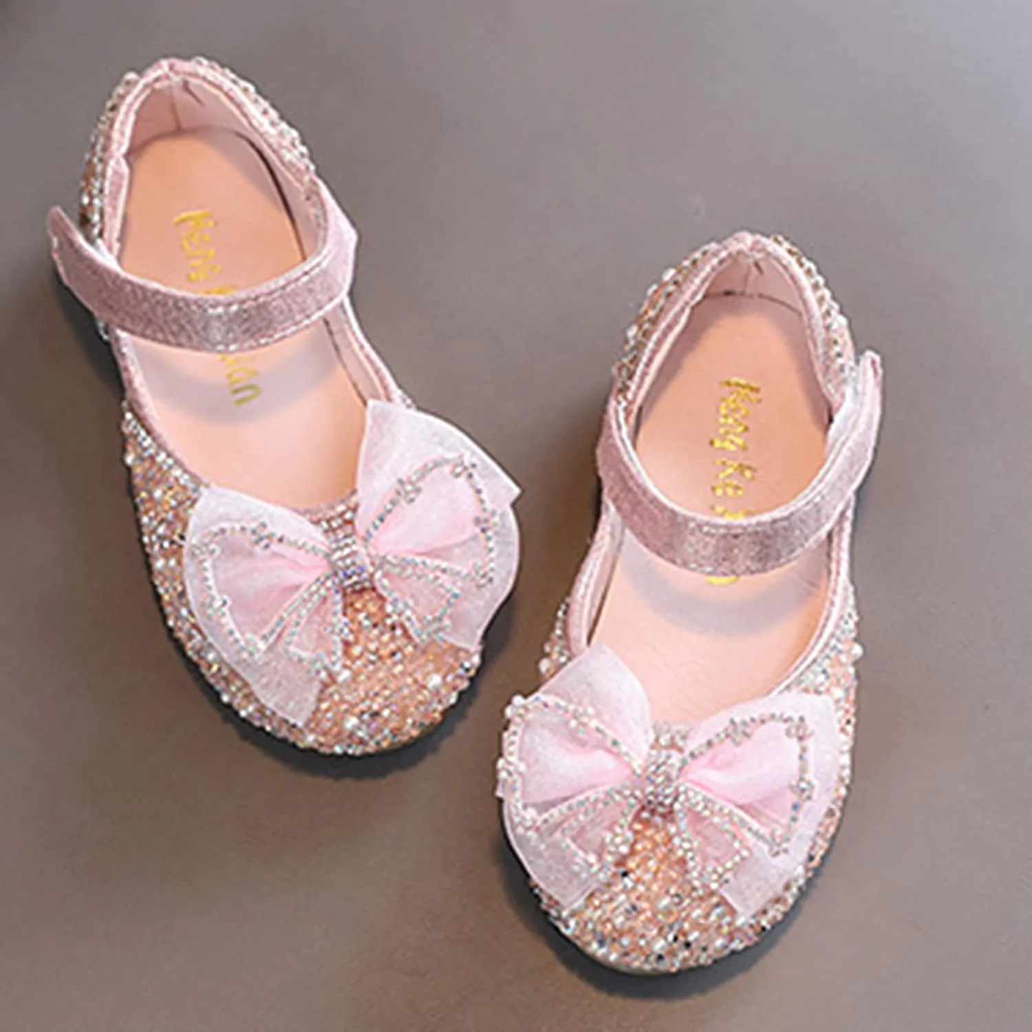 Girls Sparkly Bowknot Performance Sandals Leather Sequin Princess Dress Shoes Toddler Kids Buckle Strap Flats