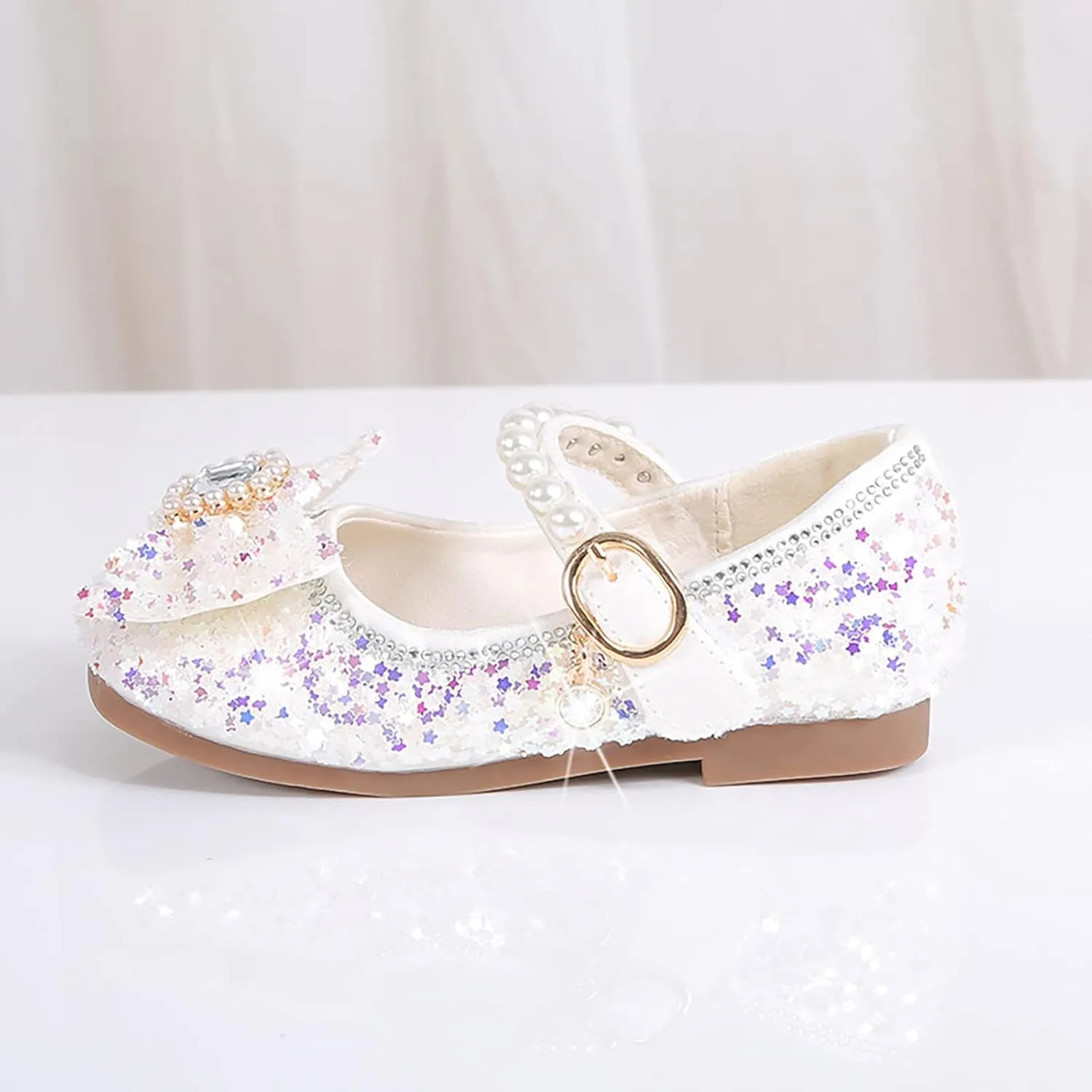 Glitter Dress Shoes Kids Flower Girls Mary Jane Bow Flats Bridesmaid Sequins Sandals Party Shoes for Toddler