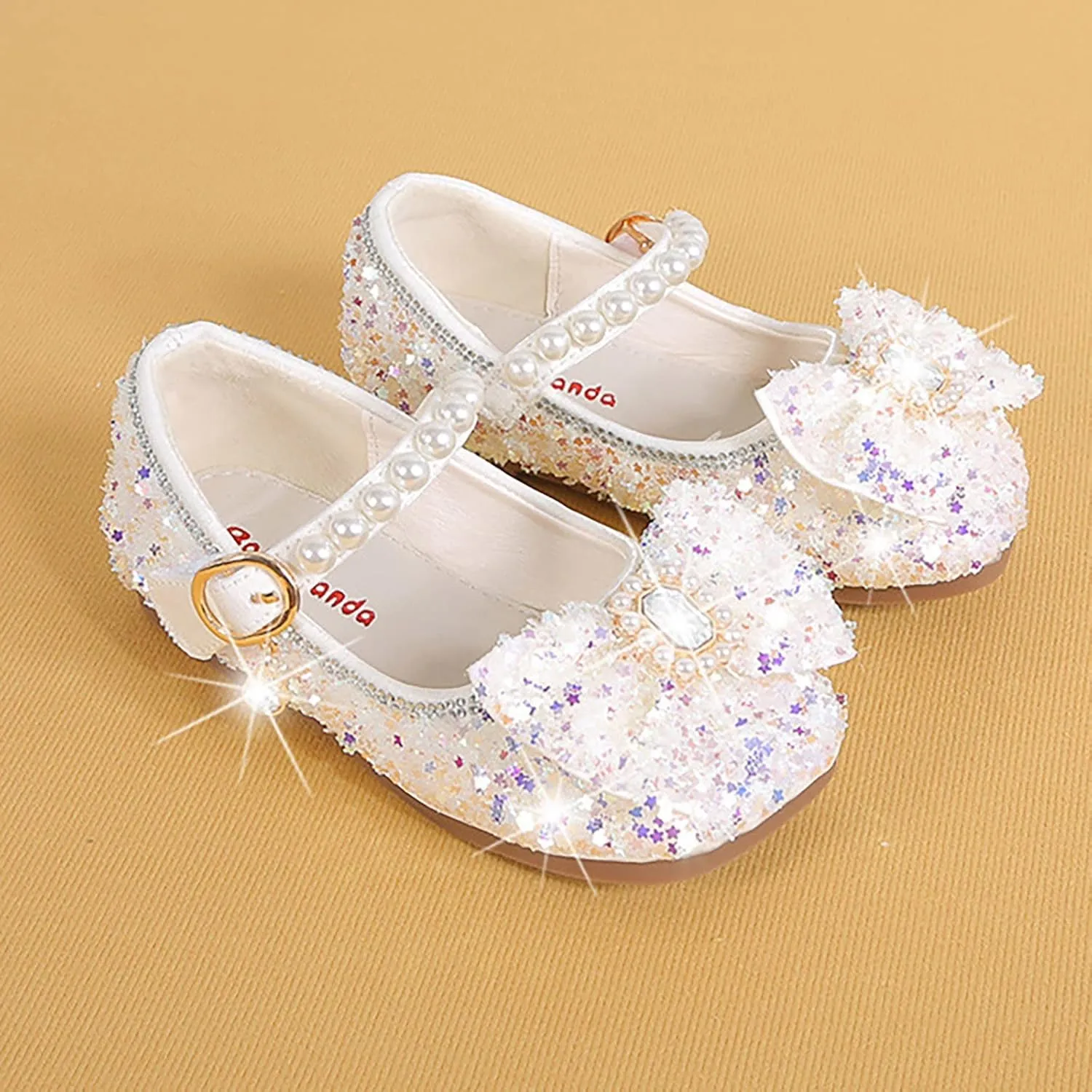 Glitter Dress Shoes Kids Flower Girls Mary Jane Bow Flats Bridesmaid Sequins Sandals Party Shoes for Toddler