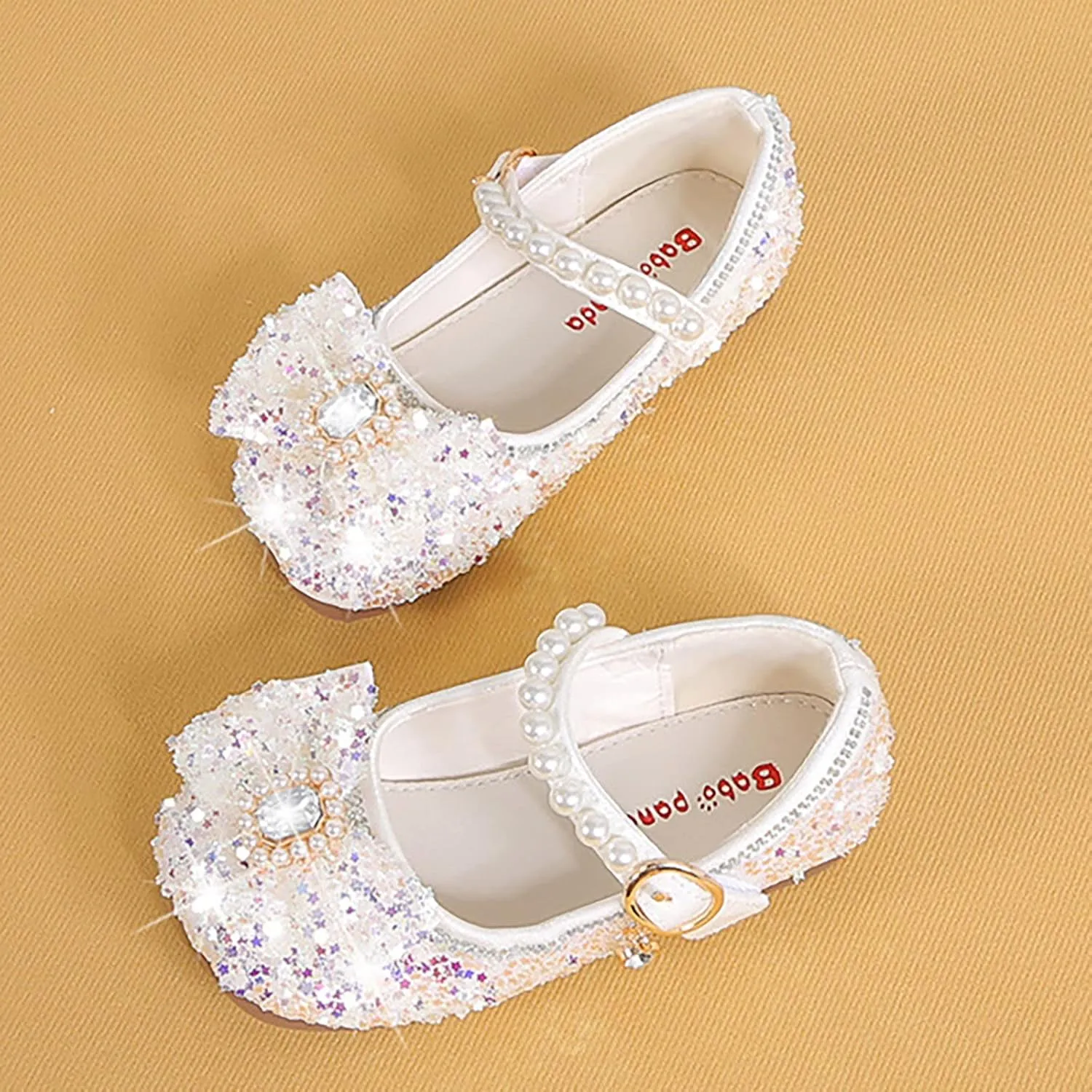 Glitter Dress Shoes Kids Flower Girls Mary Jane Bow Flats Bridesmaid Sequins Sandals Party Shoes for Toddler