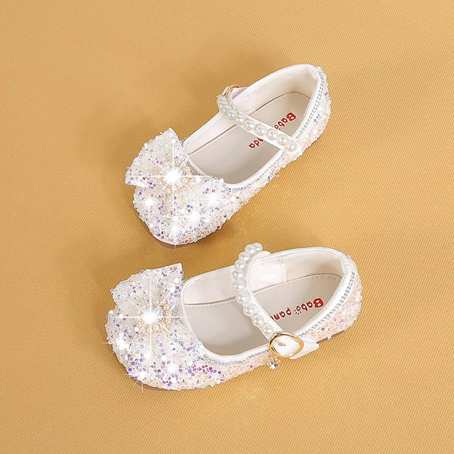 Glitter Dress Shoes Kids Flower Girls Mary Jane Bow Flats Bridesmaid Sequins Sandals Party Shoes for Toddler
