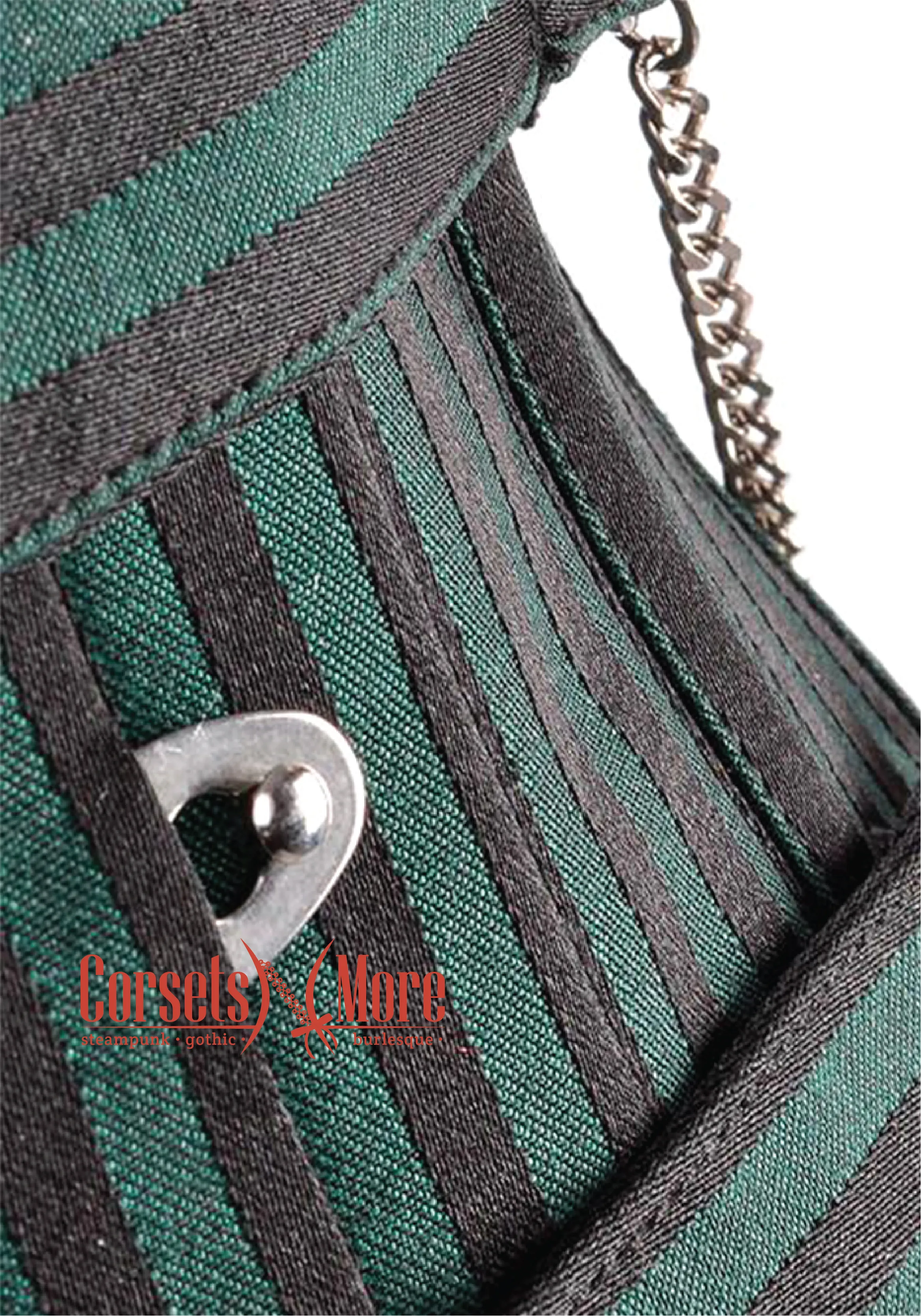 Green and Black Striped Brocade Steampunk Underbust Costume Corset