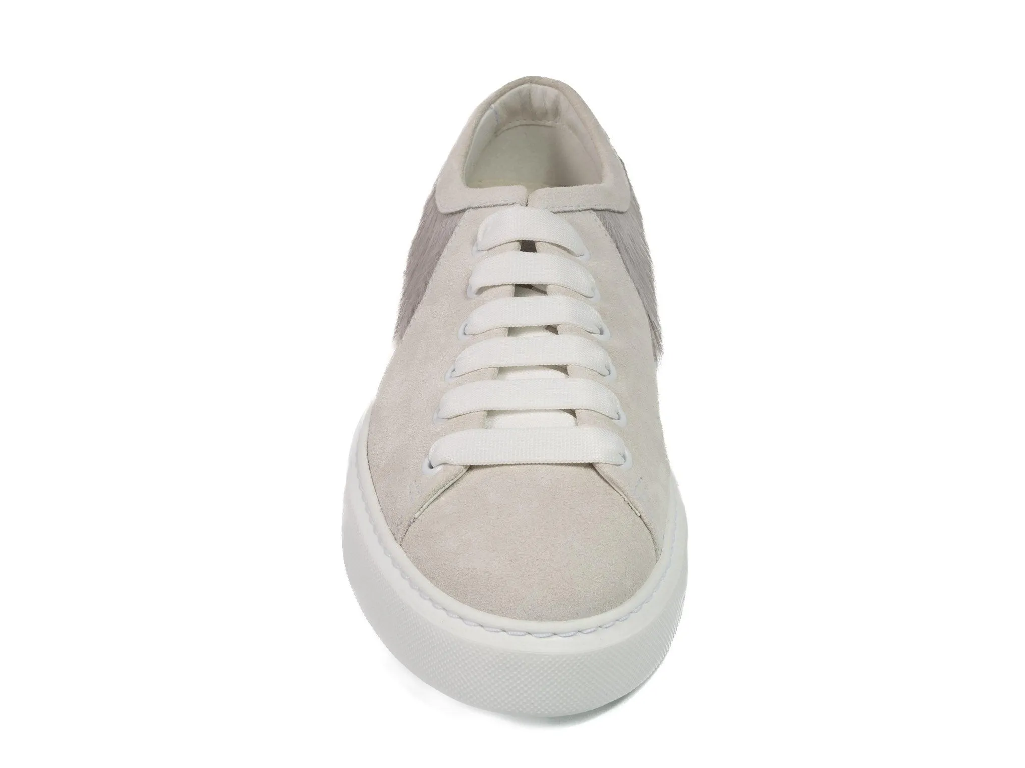 Grey Hair-on-hide with White Suede Leather Trainer