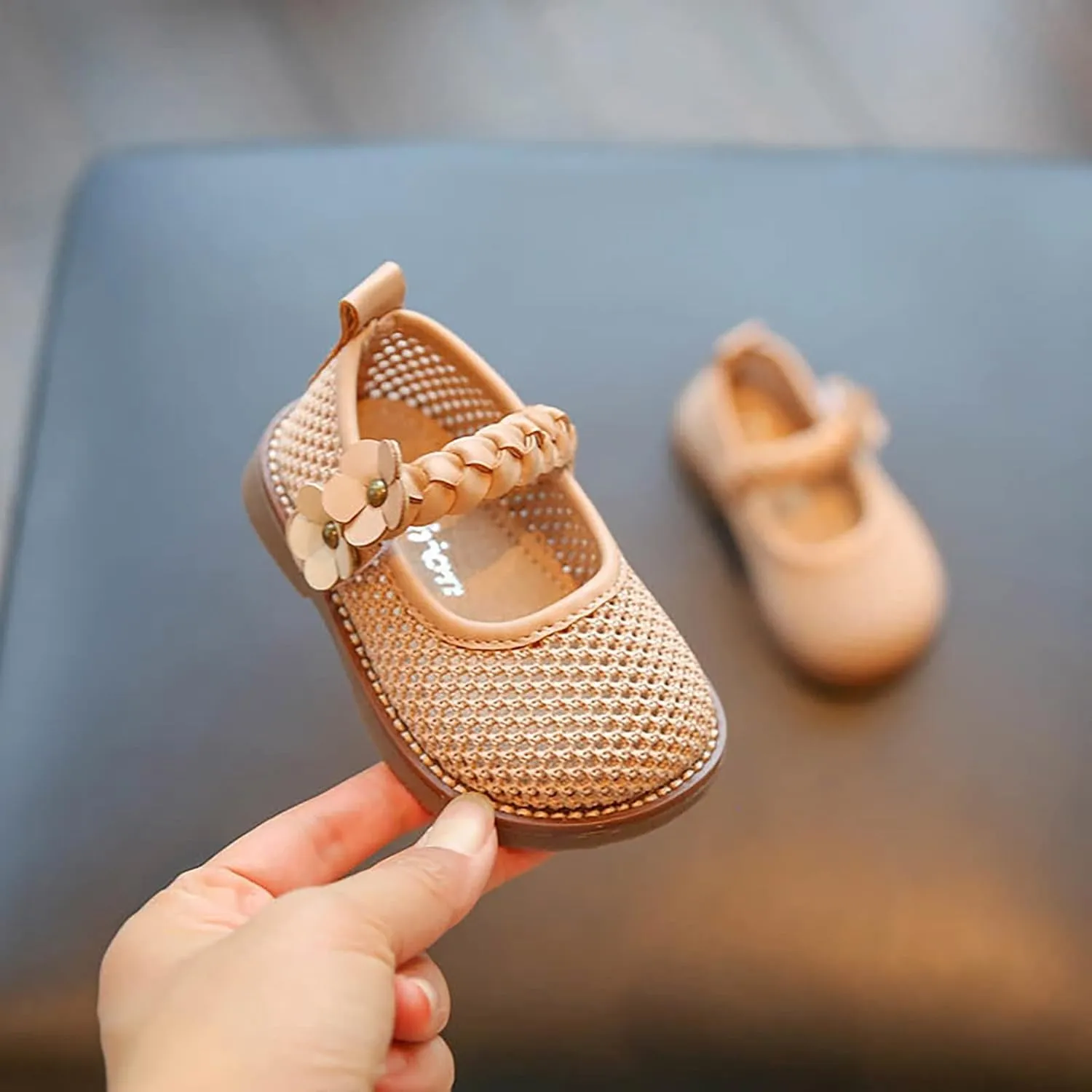 Infant Baby Girls Lightweight Sandals Flower Pattern Woven Sandals Breathable Casual First Walking Shoes