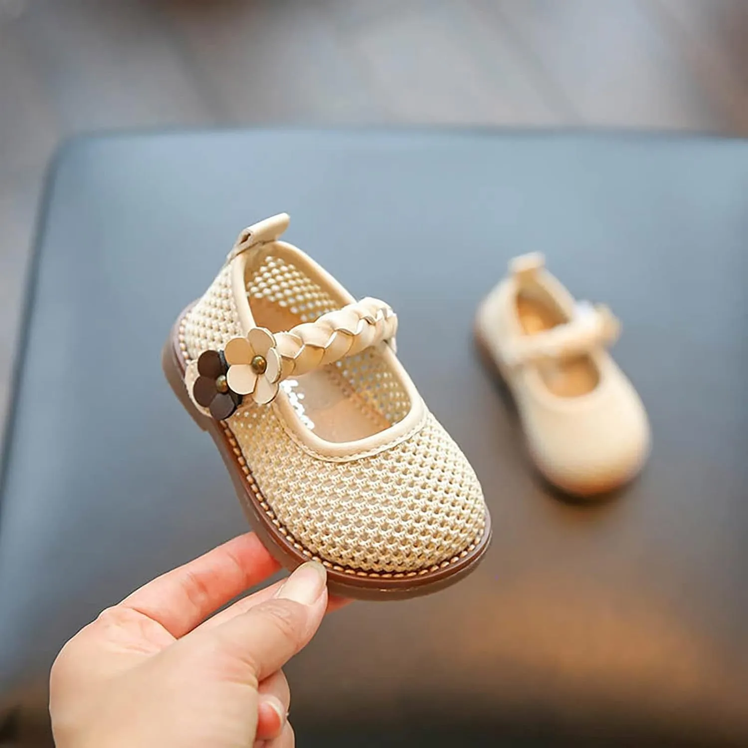Infant Baby Girls Lightweight Sandals Flower Pattern Woven Sandals Breathable Casual First Walking Shoes