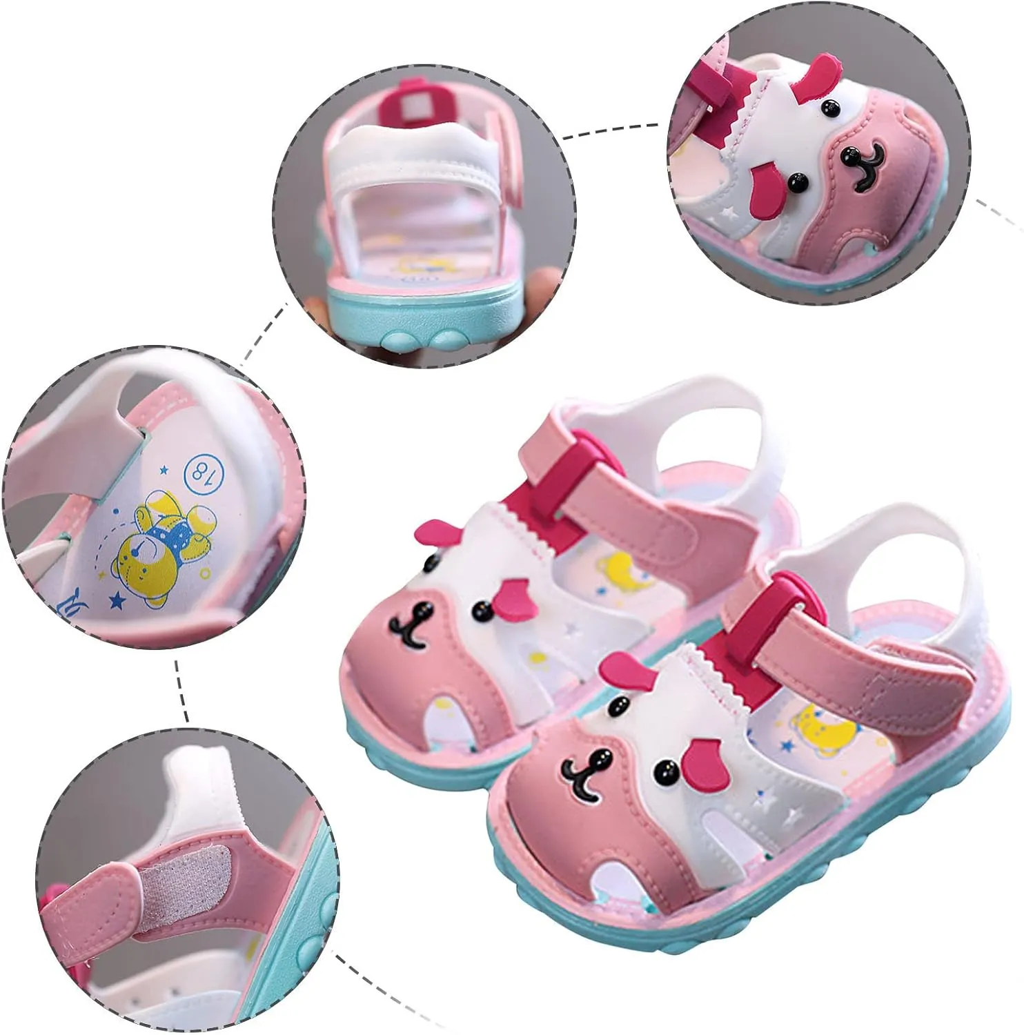 Infant Boys Girls Anti Slip Cartoon Dog Sandals for Outdoor Walking Closed Toe Soft Sole Sandals for 2025 Summer