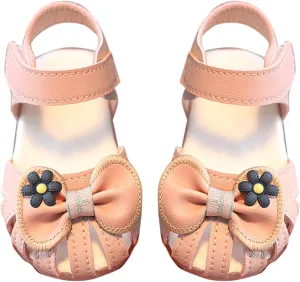 Infant Girls Closed Toe First Walking Sandals Baby Cute Bowknot Soft Sole Anti Slip Dress Sandals for Wedding