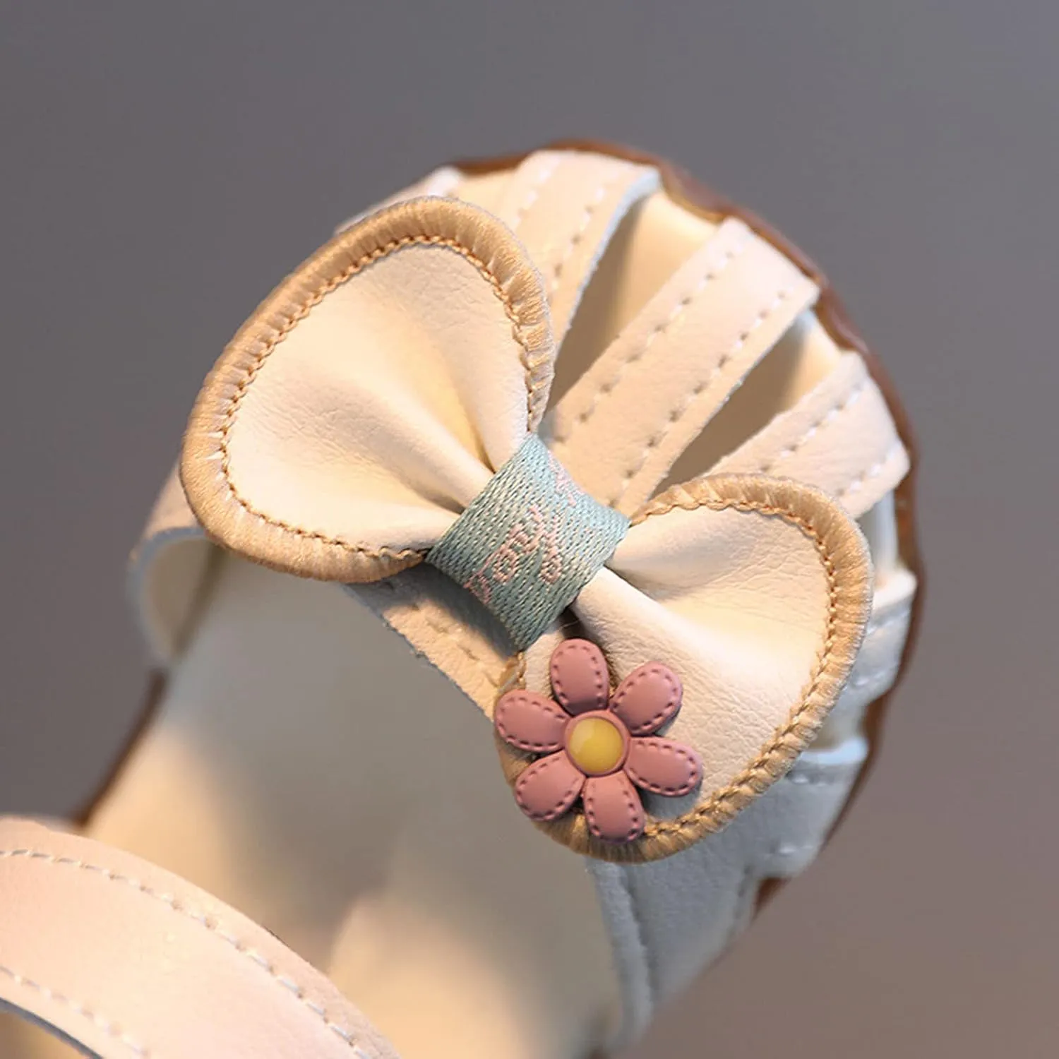 Infant Girls Closed Toe First Walking Sandals Baby Cute Bowknot Soft Sole Anti Slip Dress Sandals for Wedding