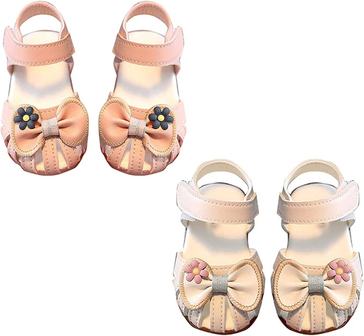 Infant Girls Closed Toe First Walking Sandals Baby Cute Bowknot Soft Sole Anti Slip Dress Sandals for Wedding