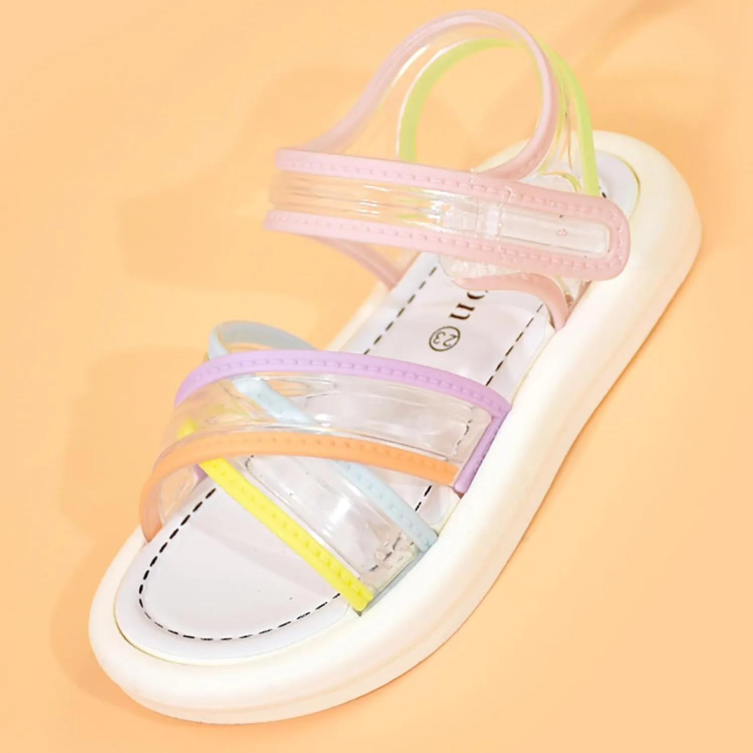 Kids Girls Sandals Transparent Colorful Straps PVC Soft Bottom Anti Slip Sandals Open Toe Beach Daily Casual Shoes