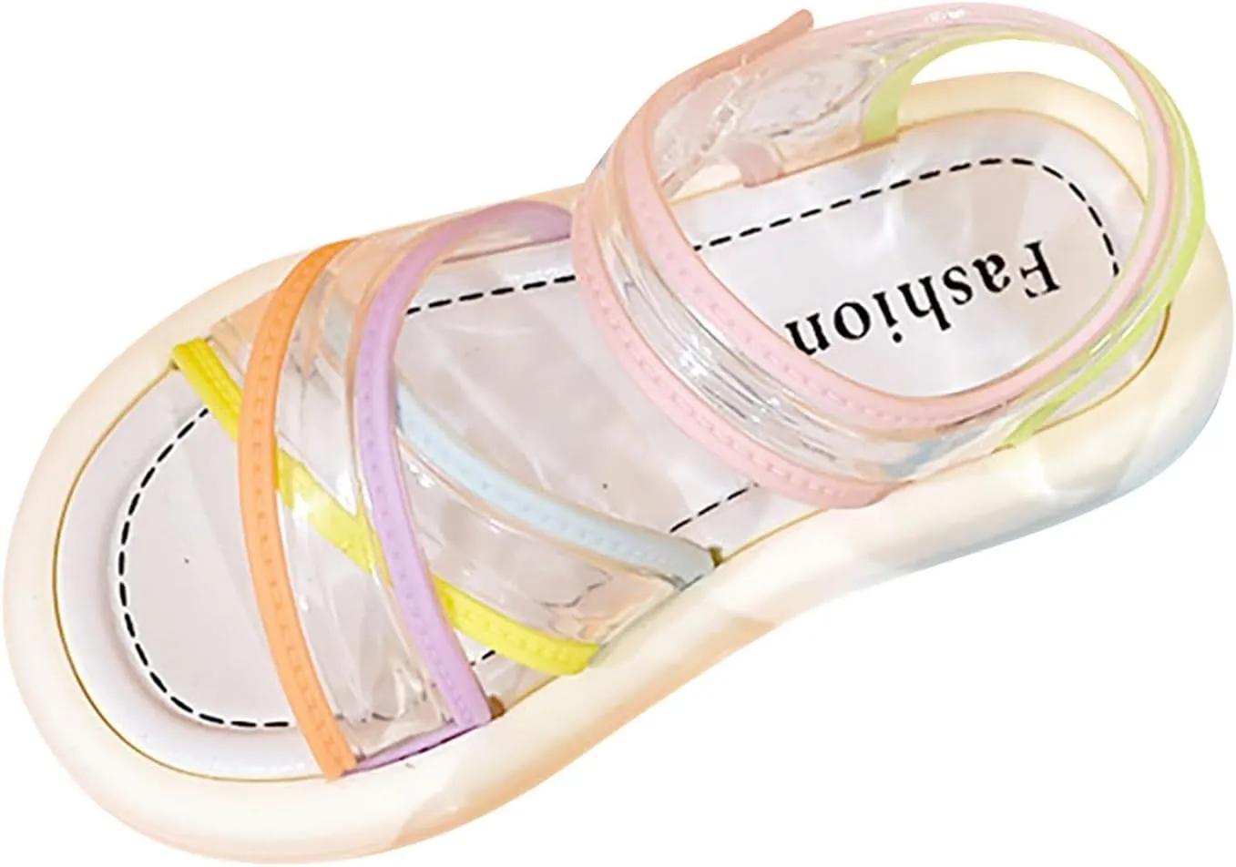 Kids Girls Sandals Transparent Colorful Straps PVC Soft Bottom Anti Slip Sandals Open Toe Beach Daily Casual Shoes