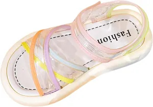 Kids Girls Sandals Transparent Colorful Straps PVC Soft Bottom Anti Slip Sandals Open Toe Beach Daily Casual Shoes