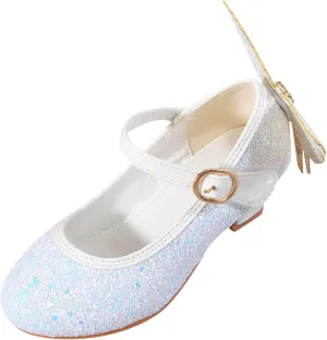 Kids Girls Sparkly Butterfly Mary Jane Wedding Party Shoes Glitter Bridesmaids Low Heels Soccer Slides Kids