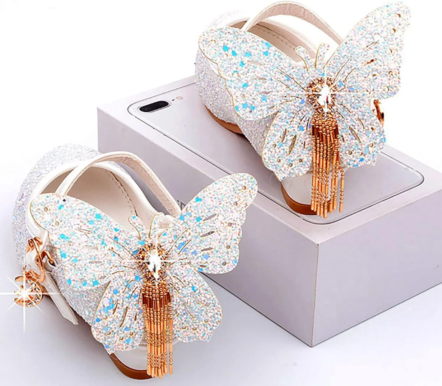 Kids Girls Sparkly Butterfly Mary Jane Wedding Party Shoes Glitter Bridesmaids Low Heels Soccer Slides Kids