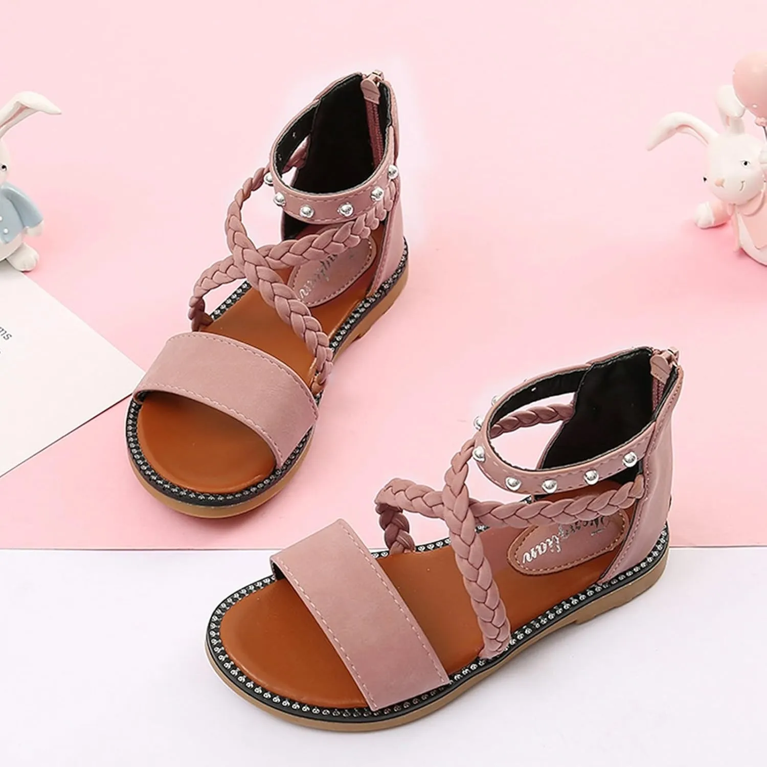 Kids Girls Vintage Roman Sandals Strappy High Top Soft Sole Beach Shoes Flat Open Toe Sandals Toddler Slippers