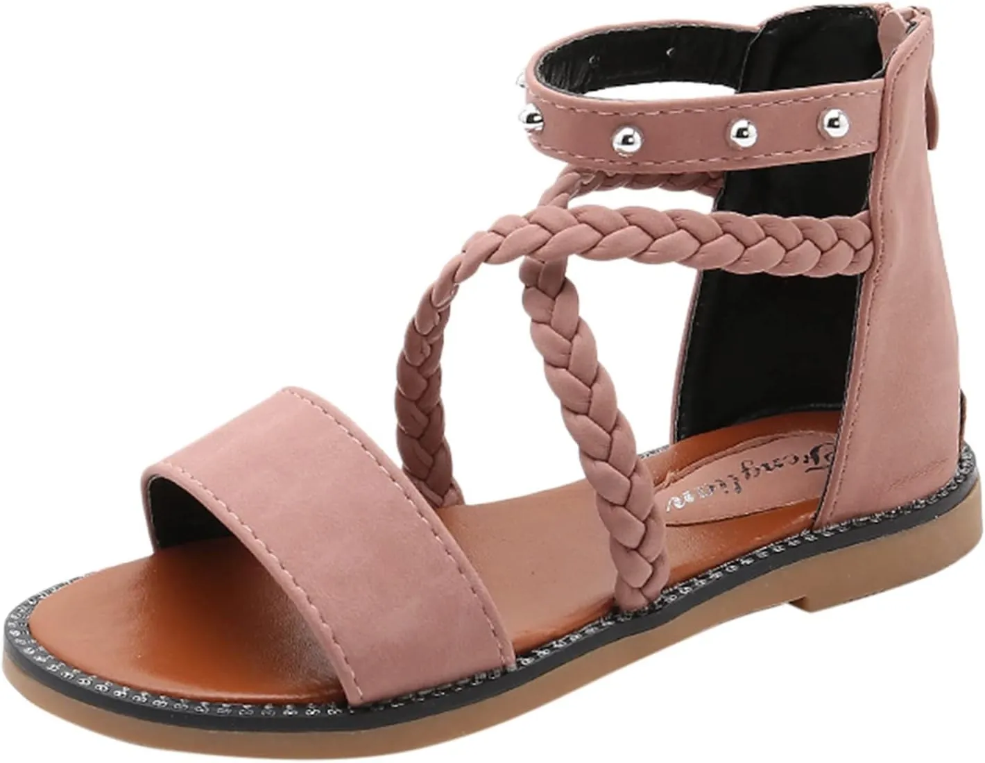 Kids Girls Vintage Roman Sandals Strappy High Top Soft Sole Beach Shoes Flat Open Toe Sandals Toddler Slippers