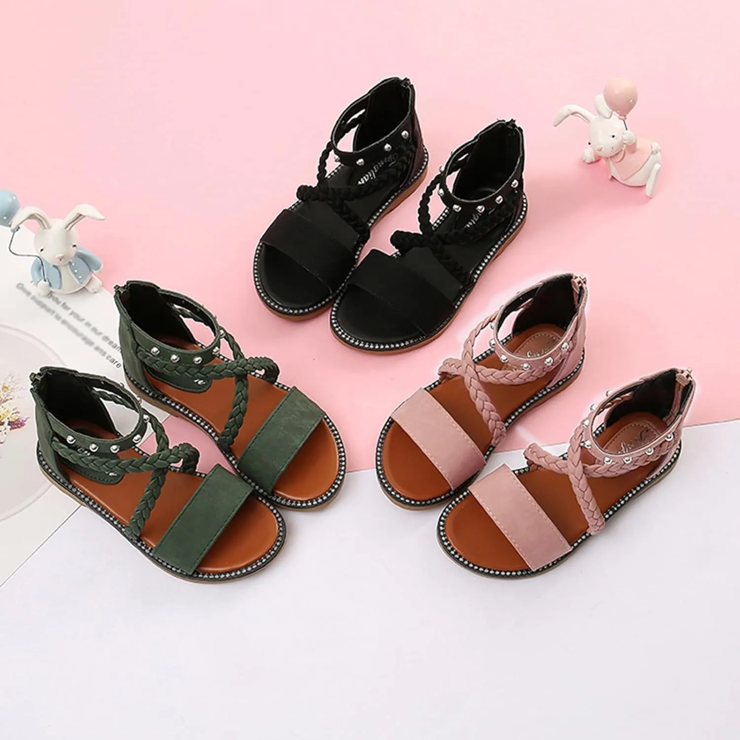Kids Girls Vintage Roman Sandals Strappy High Top Soft Sole Beach Shoes Flat Open Toe Sandals Toddler Slippers