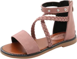 Kids Girls Vintage Roman Sandals Strappy High Top Soft Sole Beach Shoes Flat Open Toe Sandals Toddler Slippers