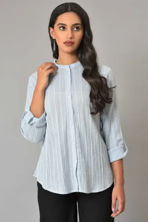 Light Blue Mandarin Collar Top