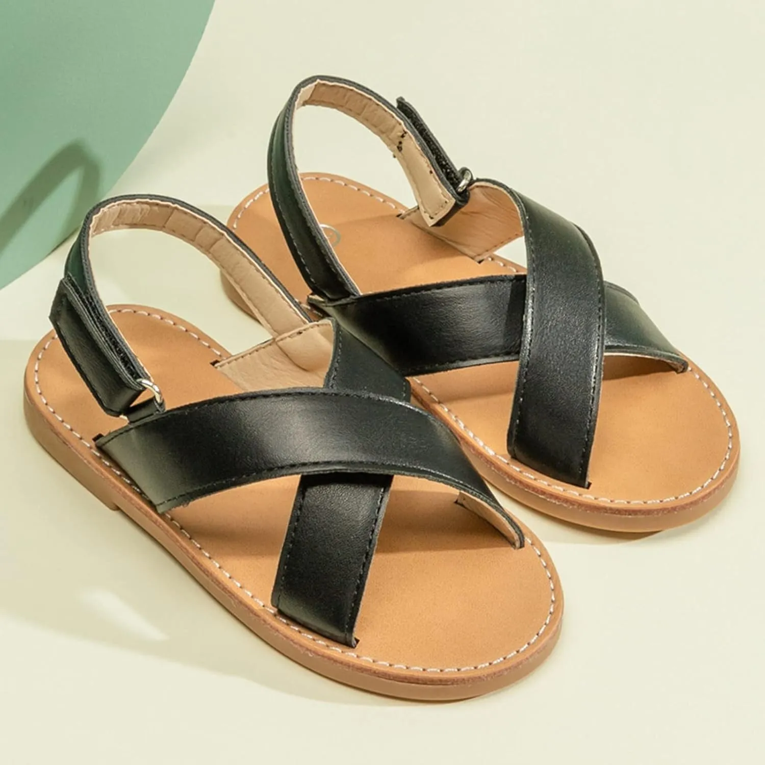 Little Girls Slip On Flat Sandals Open Toe Non-Slip Summer Fashion Beach Pool Casual Shoes with Adjustable Straps