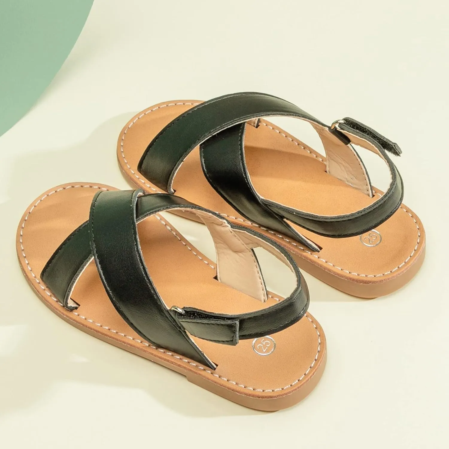 Little Girls Slip On Flat Sandals Open Toe Non-Slip Summer Fashion Beach Pool Casual Shoes with Adjustable Straps