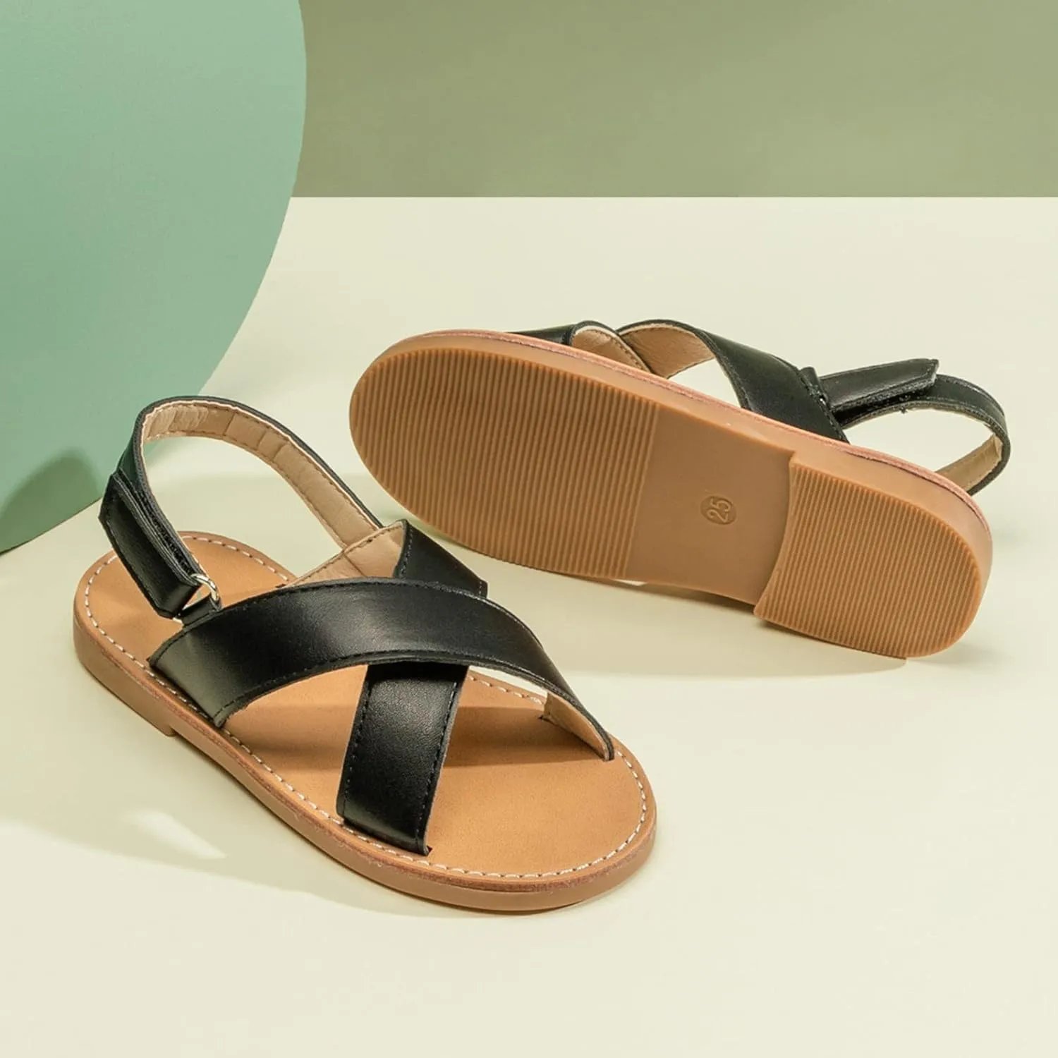 Little Girls Slip On Flat Sandals Open Toe Non-Slip Summer Fashion Beach Pool Casual Shoes with Adjustable Straps