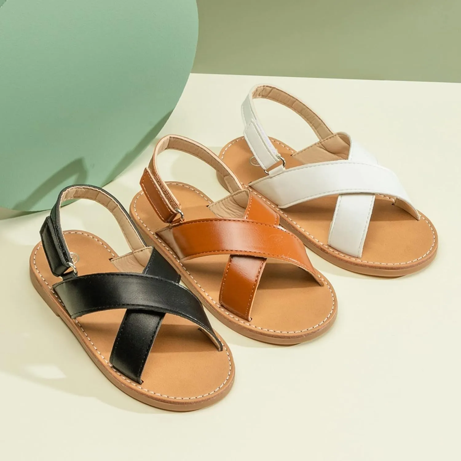 Little Girls Slip On Flat Sandals Open Toe Non-Slip Summer Fashion Beach Pool Casual Shoes with Adjustable Straps