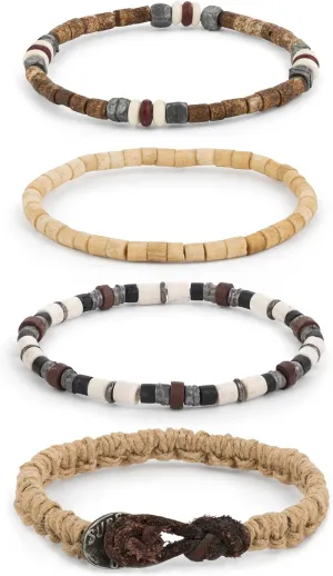 Mens Bead Bracelets, Beaded Bracelet Set of 3 - SURF CREW HAWAII - Adjustable Cord Surfer Leather Wristband for Men Wrap Holiday BEACH Party Clubbing Festival, for Boyfriend