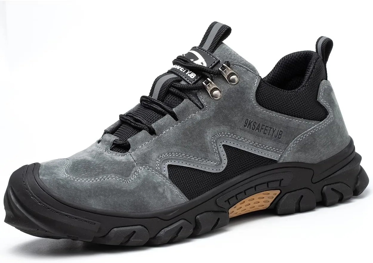 Men's Brown Steel Toe Work & Hiking Shoes, Industrial & Construction, Lightweight, Comfortable, Safety Toe, Slip On, US Men's Size