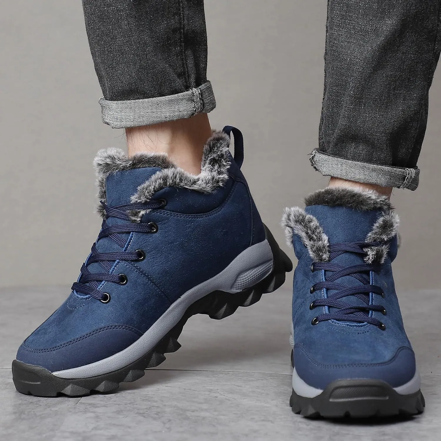 Mens Work Boots Slip On Hiking Sneakers Warm Fur Lined Women Workout Shoes Waterproof Winter Outdoor Botas Waterproof Non Slip Hike Grounded Footwear