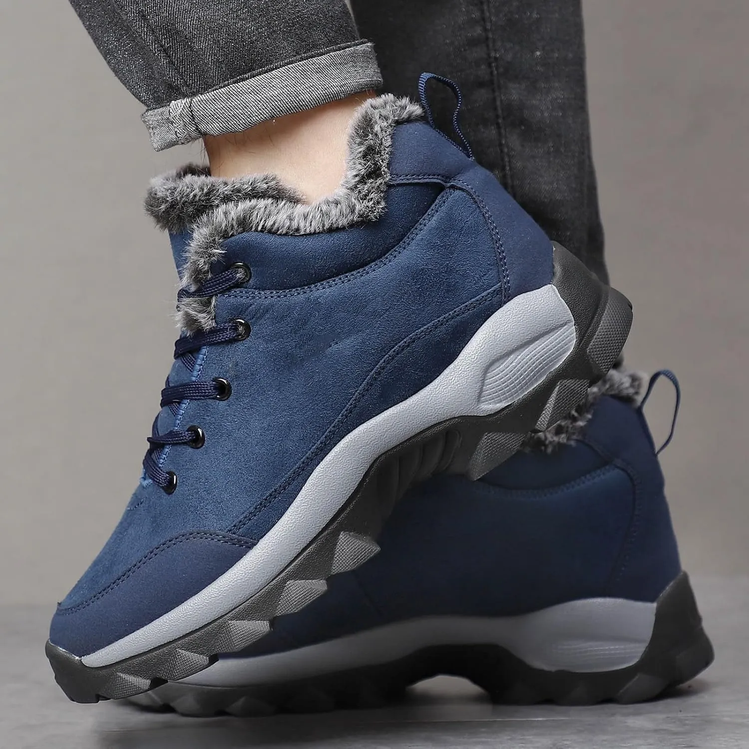 Mens Work Boots Slip On Hiking Sneakers Warm Fur Lined Women Workout Shoes Waterproof Winter Outdoor Botas Waterproof Non Slip Hike Grounded Footwear