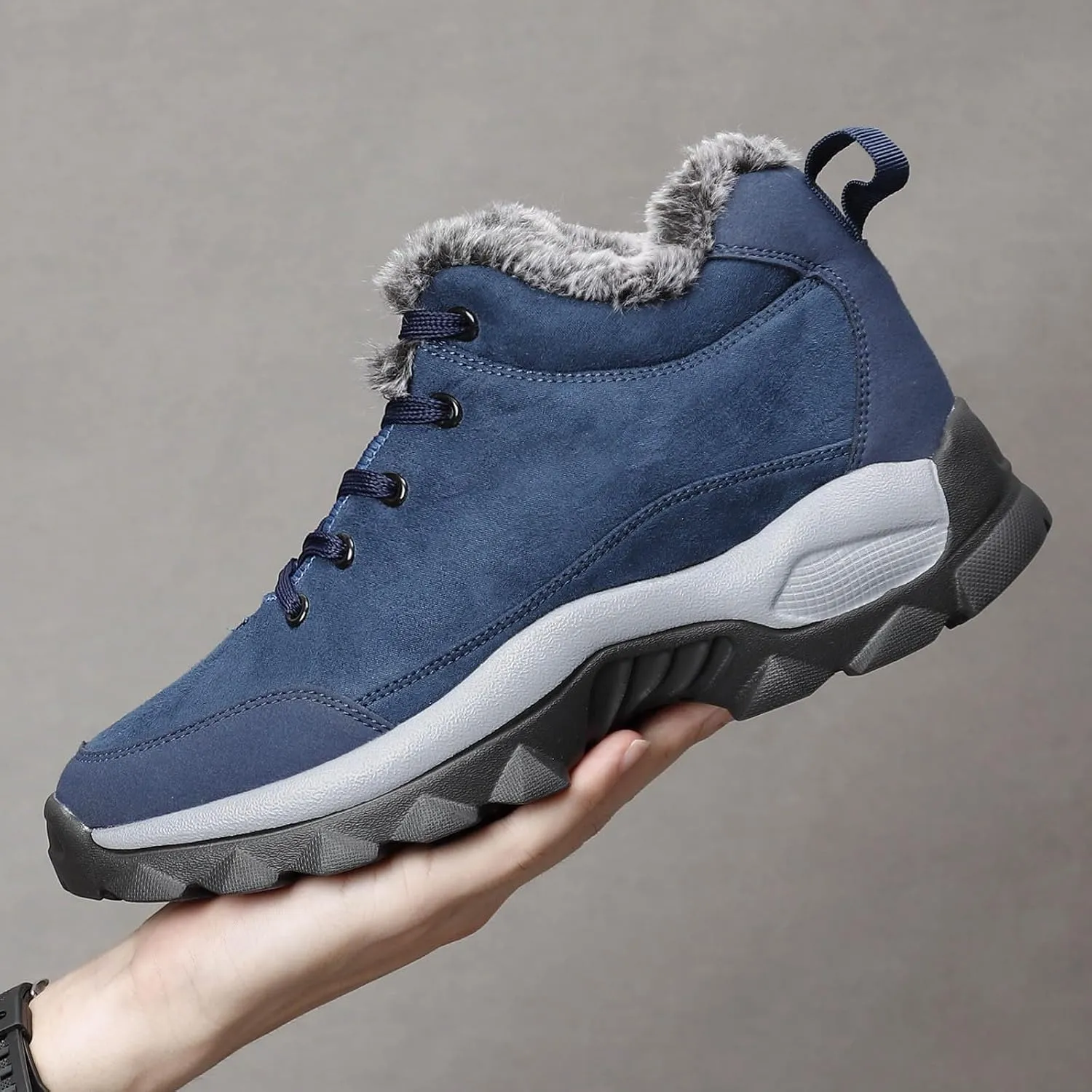 Mens Work Boots Slip On Hiking Sneakers Warm Fur Lined Women Workout Shoes Waterproof Winter Outdoor Botas Waterproof Non Slip Hike Grounded Footwear