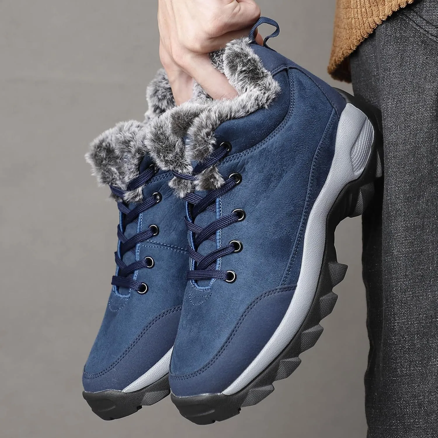 Mens Work Boots Slip On Hiking Sneakers Warm Fur Lined Women Workout Shoes Waterproof Winter Outdoor Botas Waterproof Non Slip Hike Grounded Footwear