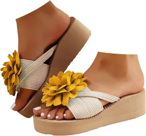 New Summer Women's Slippers For Outdoor Wear Flat Fashion Bow Tie Beach Flower Sandals Dress Sandals for Women Flat Wide Width Walking Dress Shoes for Party Casual Beach Vacation