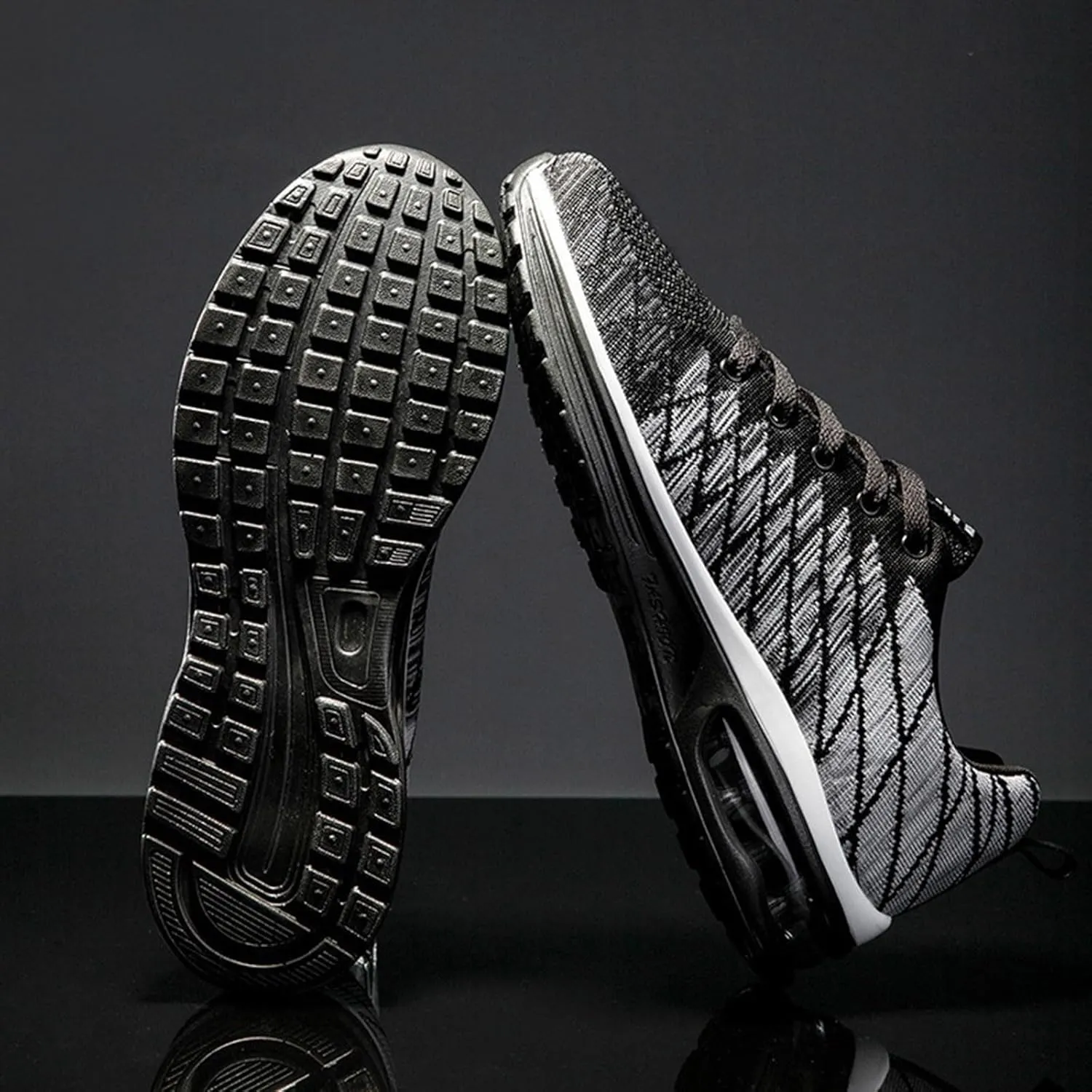 Non Slip Work Sport Shoes for Men Lightweight Air Cushion Sole Sneaker Elastic Fly Woven Mesh Jogging Sneaker