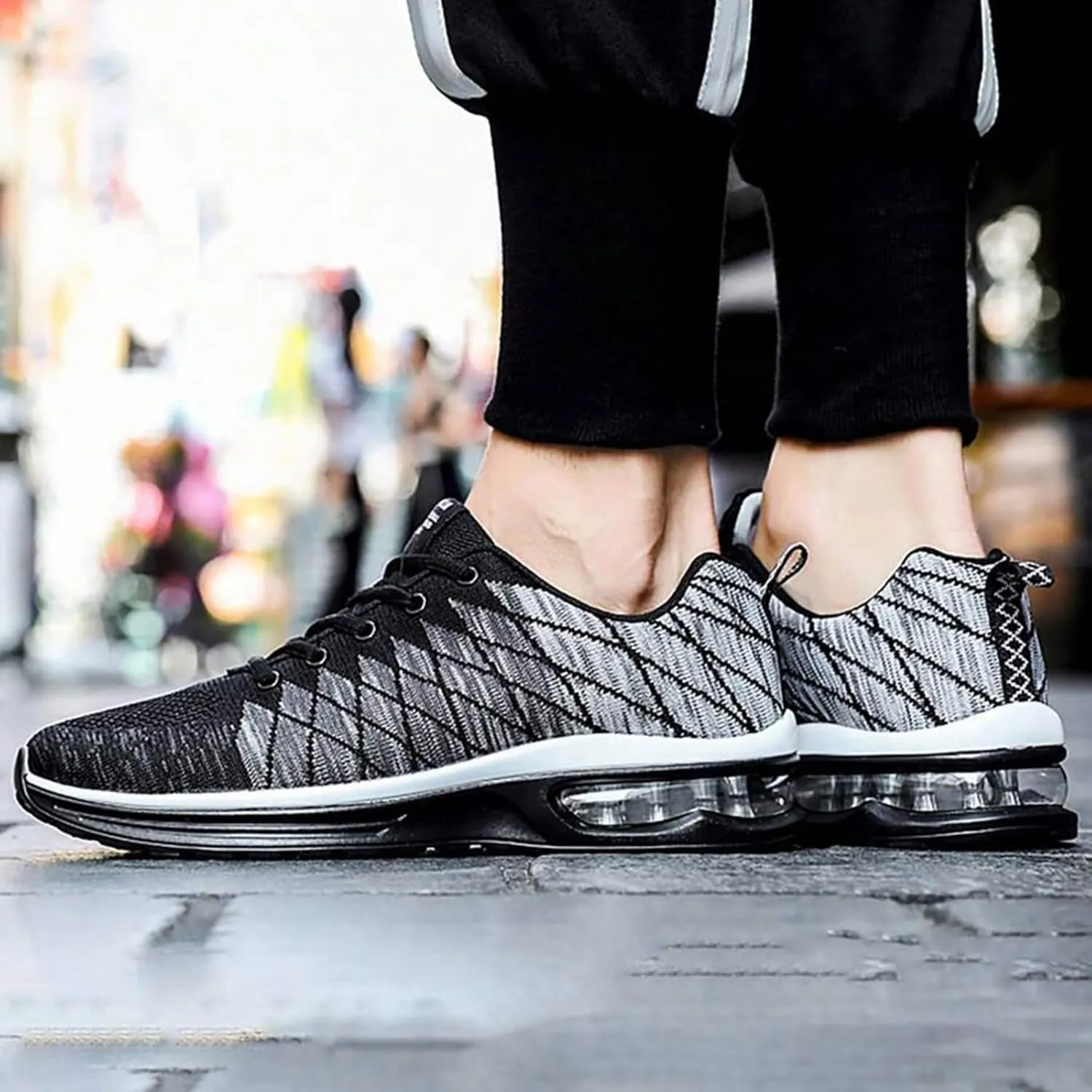 Non Slip Work Sport Shoes for Men Lightweight Air Cushion Sole Sneaker Elastic Fly Woven Mesh Jogging Sneaker