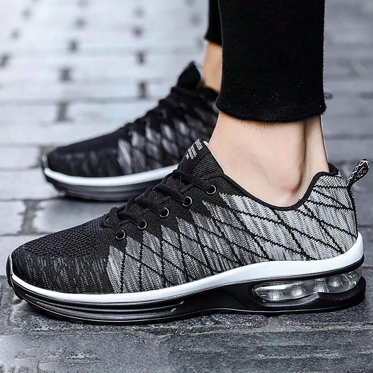 Non Slip Work Sport Shoes for Men Lightweight Air Cushion Sole Sneaker Elastic Fly Woven Mesh Jogging Sneaker