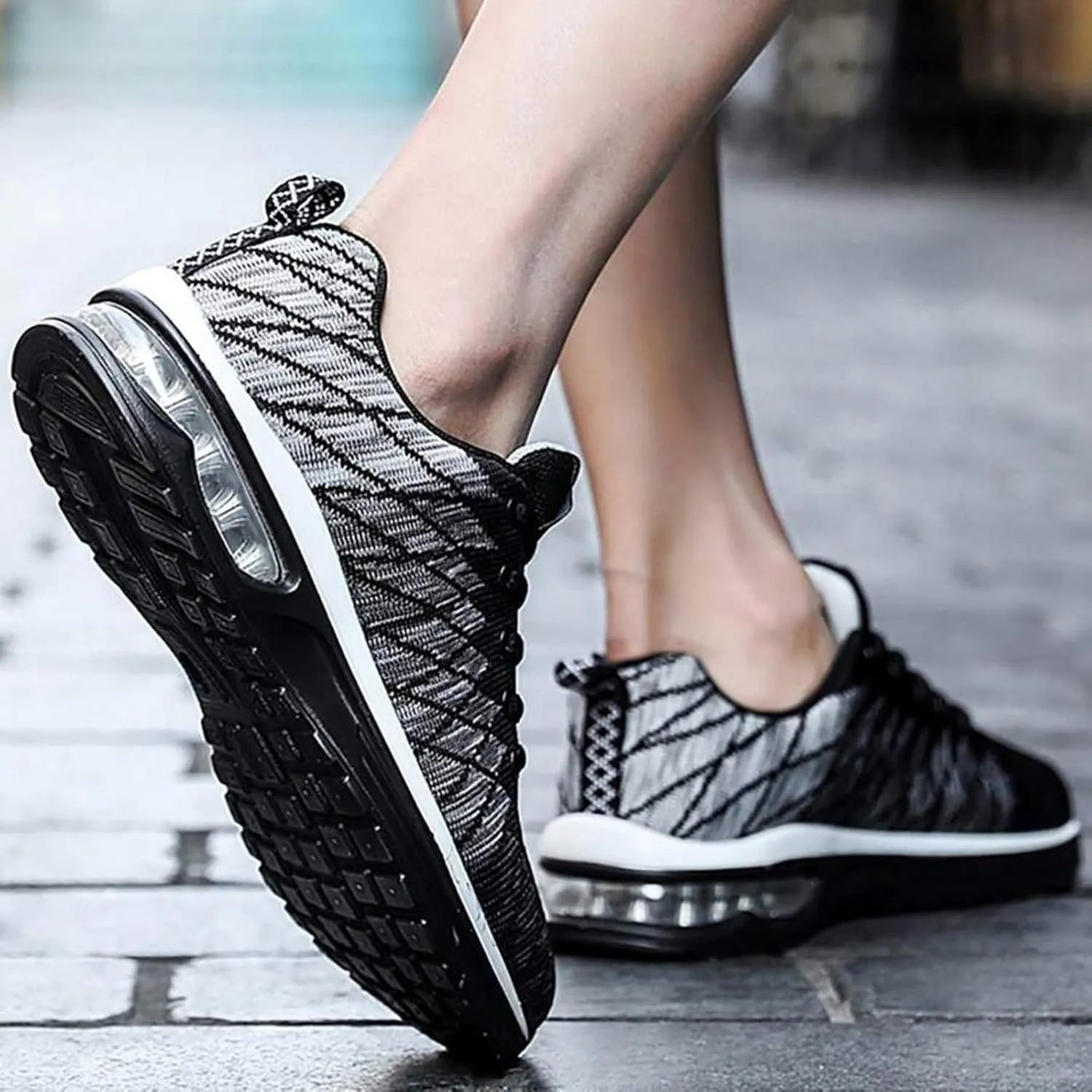 Non Slip Work Sport Shoes for Men Lightweight Air Cushion Sole Sneaker Elastic Fly Woven Mesh Jogging Sneaker