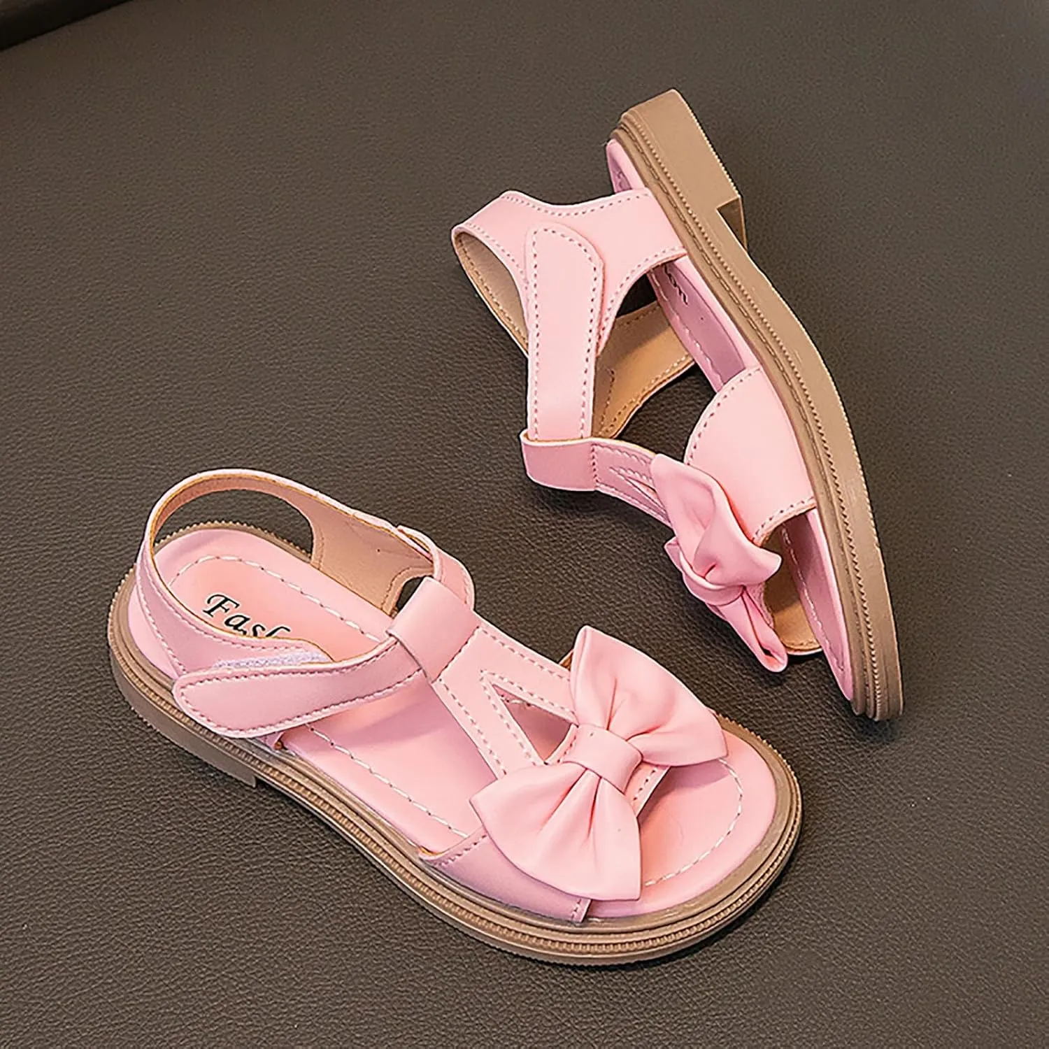 Open Toe Bowknot Sandals for Girls T Strap Flat Evening Dress Shoes Kids Soft Rubber Sole Birthday Party Shoes