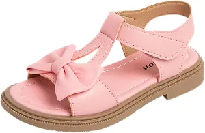 Open Toe Bowknot Sandals for Girls T Strap Flat Evening Dress Shoes Kids Soft Rubber Sole Birthday Party Shoes