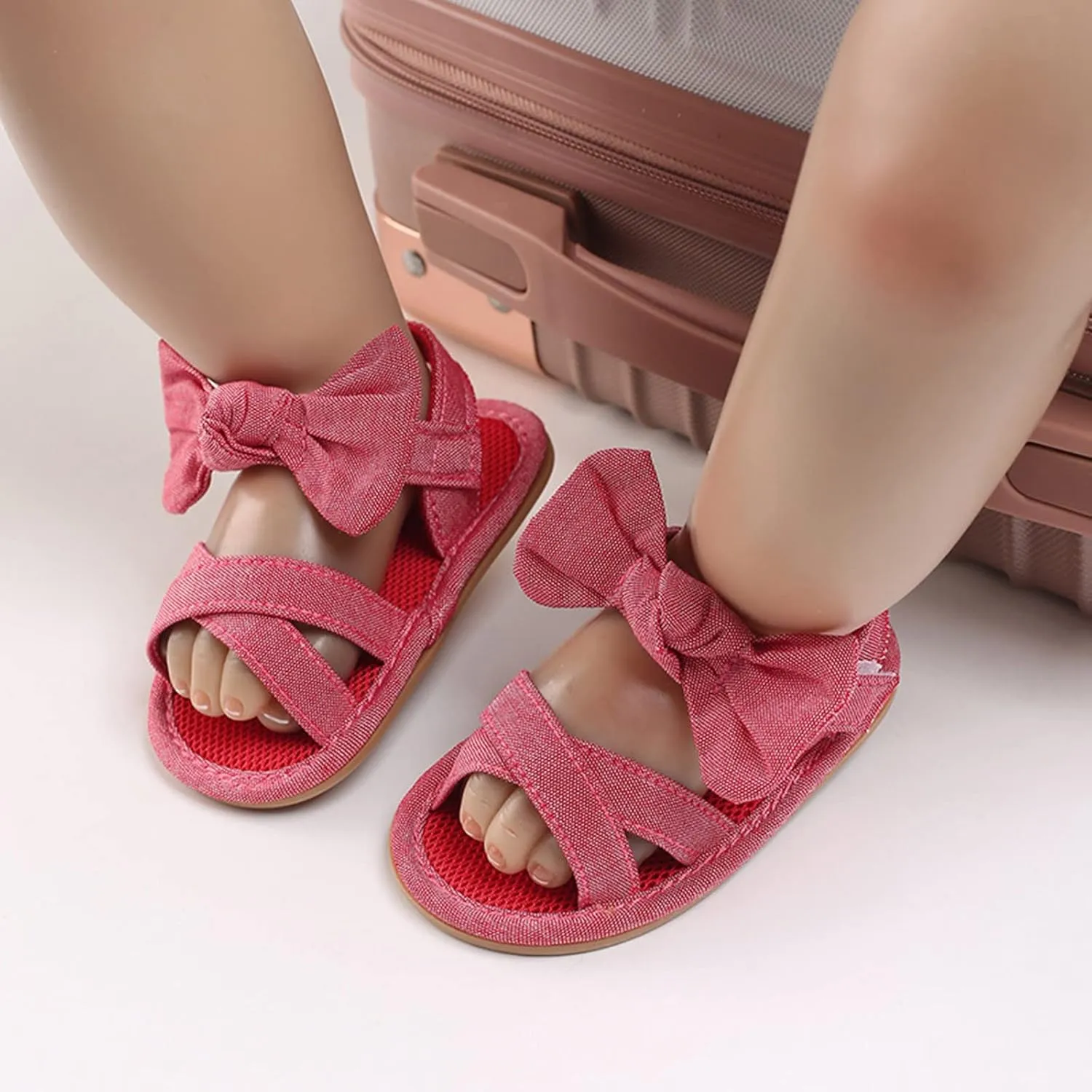 Prewalker Sandals for Toddler Baby Girls Open Toe Lightweight Flat Dress Shoes with Bow Cute Princess Sneakers