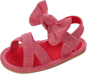 Prewalker Sandals for Toddler Baby Girls Open Toe Lightweight Flat Dress Shoes with Bow Cute Princess Sneakers