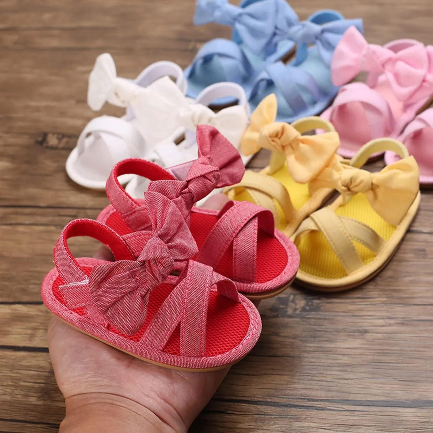 Prewalker Sandals for Toddler Baby Girls Open Toe Lightweight Flat Dress Shoes with Bow Cute Princess Sneakers